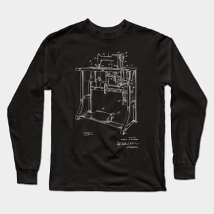 Sewing Machine Power Transmission System Vintage Patent Hand Drawing Long Sleeve T-Shirt